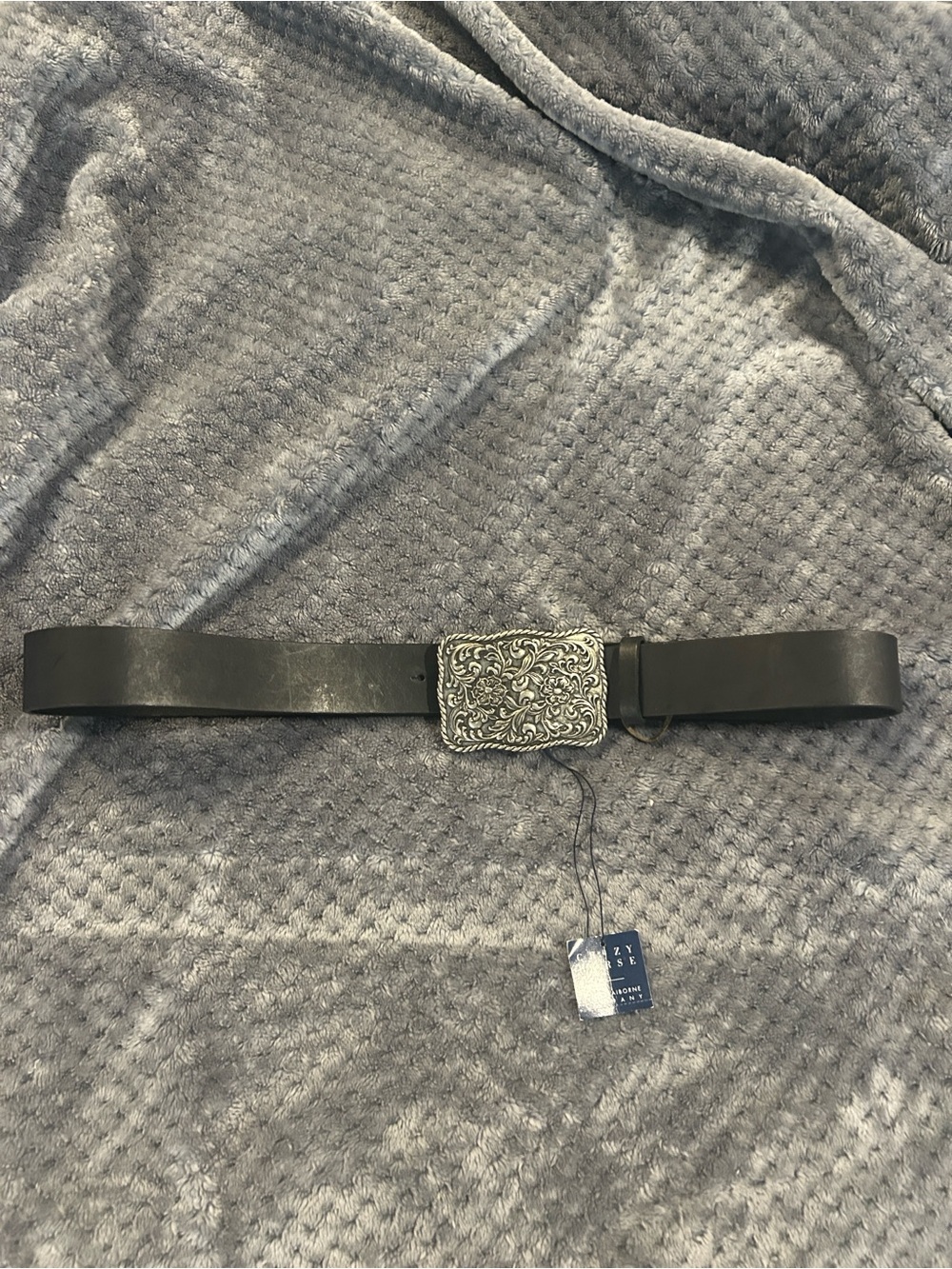 NWT Beautiful Western Silver Floral Belt Buckle and Black Leather szXL Belt